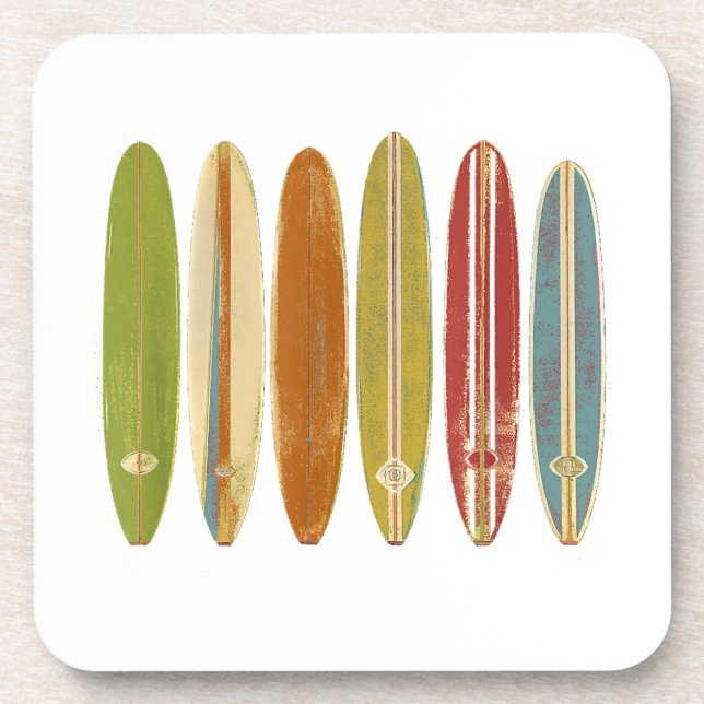 Longboard Surfboards Vintage Retro Style Surfing Coaster (Front)