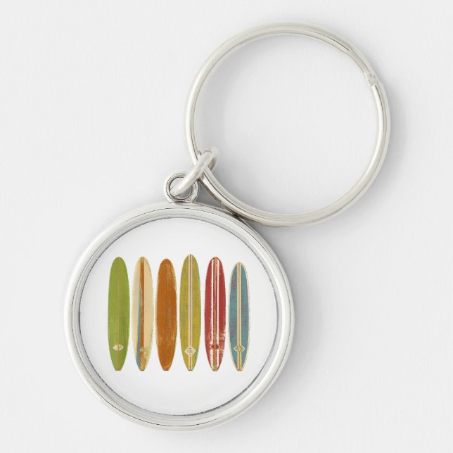 Longboard Surfboards Vintage Retro Style Surfing Keychain (Front)