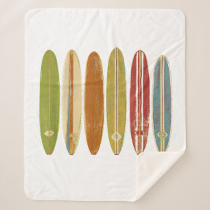 Longboard Surfboards Vintage Retro Style Surfing Sherpa Blanket