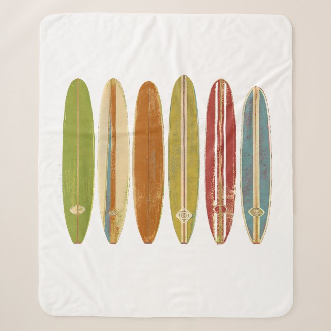 Longboard Surfboards Vintage Retro Style Surfing Sherpa Blanket (Front)