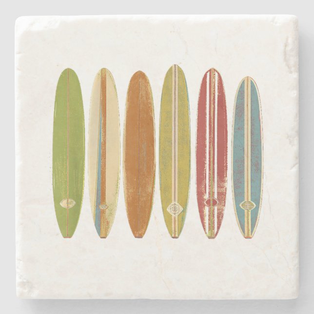 Longboard Surfboards Vintage Retro Style Surfing Stone Coaster (Front)