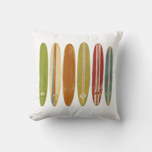 Longboard Surfboards Vintage Retro Style Surfing Throw Pillow