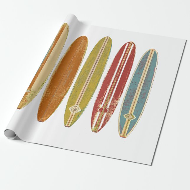 Longboard Surfboards Vintage Retro Style Surfing Wrapping Paper (Unrolled)