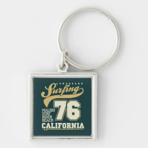 Longboard Surfing California 76 Keychain
