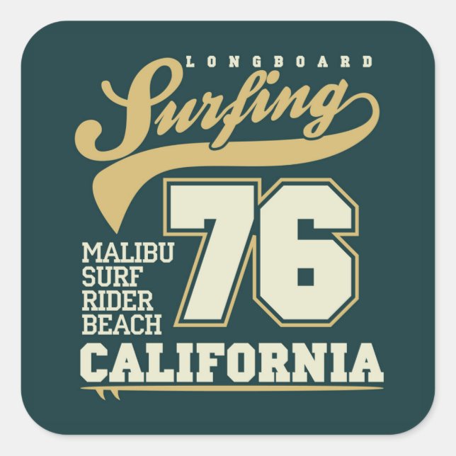 Longboard Surfing | California 76 Square Sticker (Front)