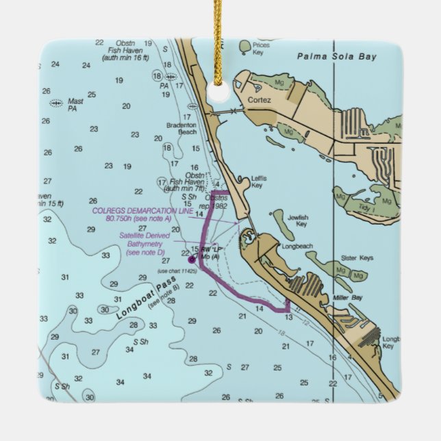 Longboat Key FL Nautical Chart Ceramic Ornament (Back)