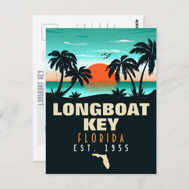 Longboat Key Florida Retro Sunset Souvenirs 60s Postcard (Front/Back)