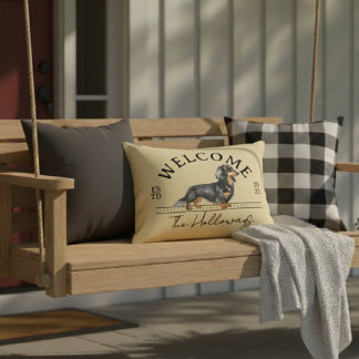 Longhair Dachshund Custom Family Name Welcome Accent Pillow