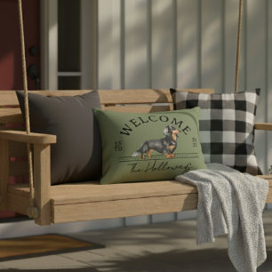 Longhair Dachshund Custom Family Name Welcome Accent Pillow