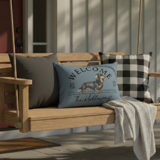Longhair Dachshund Custom Family Name Welcome Accent Pillow