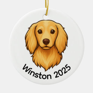 Longhair Doxie Ceramic Ornament