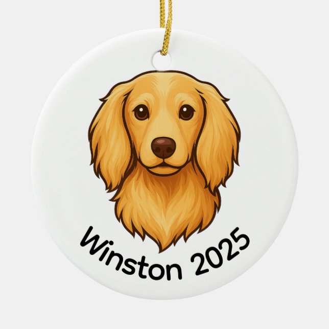 Longhair Doxie Ceramic Ornament (Front)