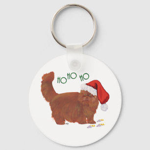 Longhair Red Persian Cat Santa's Helper Keychain