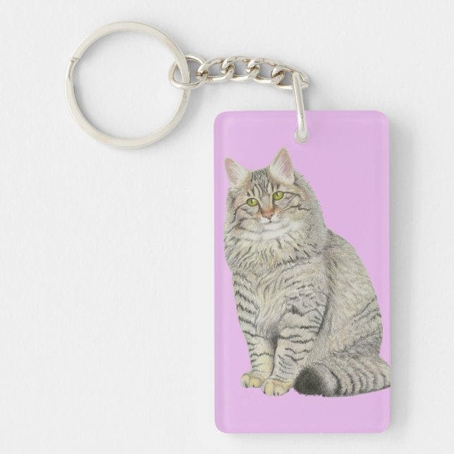 Longhair Tabby Cat Keychain (Front)