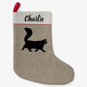Longhaired Black Cat Personalized Pet Lover's Small Christmas Stocking
