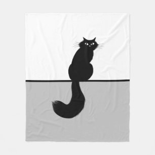 Longhaired Black Kitty Cat with Long Fluffy Tail Fleece Blanket
