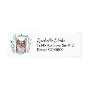 Longhaired Chihuahua Dog Wreath Return Address