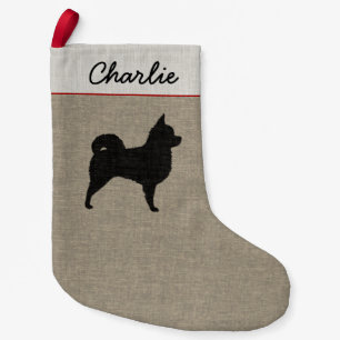 Longhaired Chihuahua Silhouette with Text Small Christmas Stocking