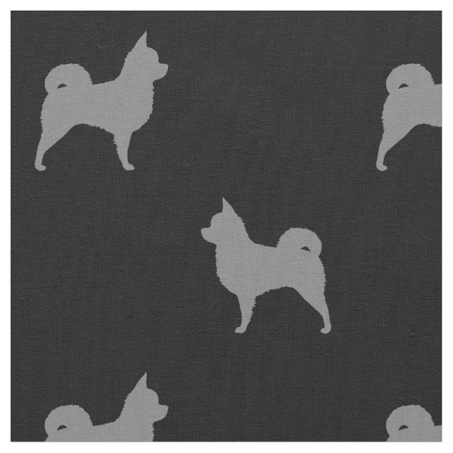 Longhaired Chihuahua Silhouettes Grey and Black Fabric (Close Up)