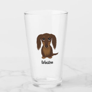 Longhaired Chocolate Dachshund Dog Custom Glass
