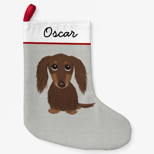 Longhaired Chocolate Dachshund Long Haired Wiener Small Christmas Stocking (Front)