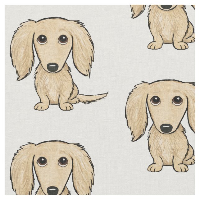 Longhaired Cream Dachshund | Wiener Dog Pattern Fabric (Close Up)