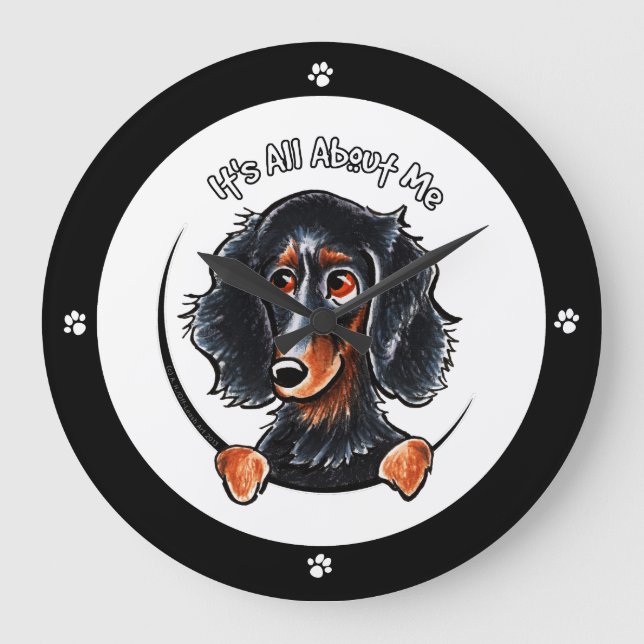 Longhaired Dachshund Black Tan IAAM Large Clock (Front)