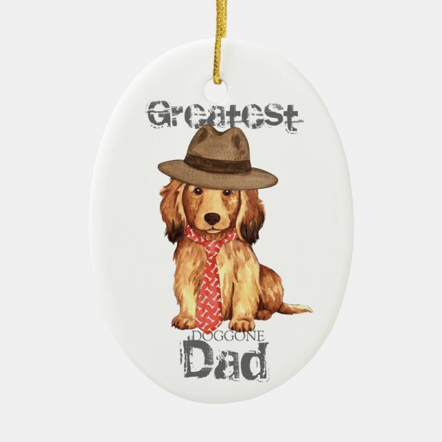 Longhaired Dachshund Dad Ceramic Ornament (Front)