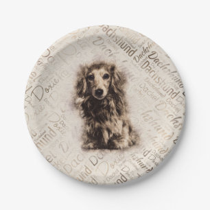 Longhaired Dachshund dog Paper Plate