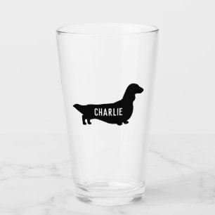 Longhaired Dachshund Dog Silhouette Personalized Glass