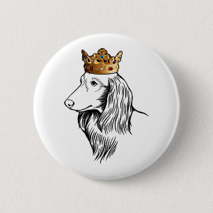 Longhaired Dachshund Dog Wearing Crown 2 Inch Round Button