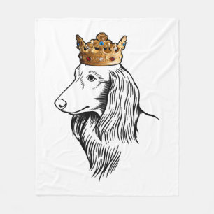 Longhaired Dachshund Dog Wearing Crown Fleece Blanket