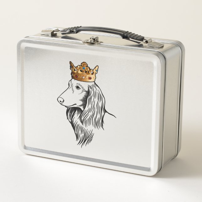 Longhaired Dachshund Dog Wearing Crown Metal Lunch Box (Front)