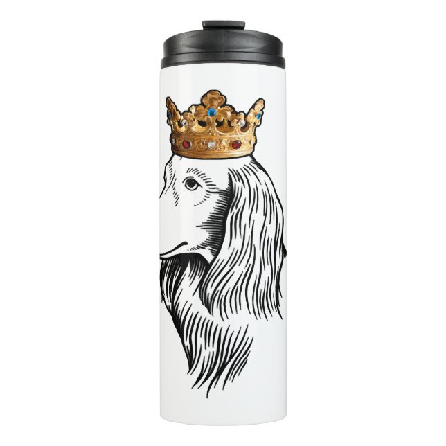 Longhaired Dachshund Dog Wearing Crown Thermal Tumbler (Front)