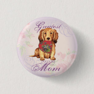 Longhaired Dachshund Heart Mom 1 Inch Round Button