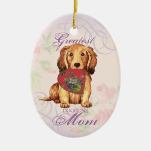 Longhaired Dachshund Heart Mom Ceramic Ornament