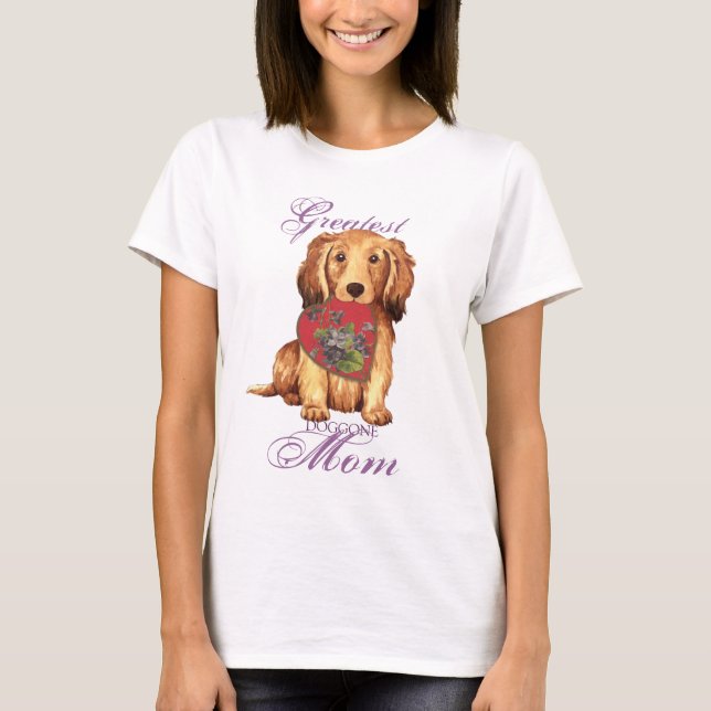 Longhaired Dachshund Heart Mom T-Shirt (Front)