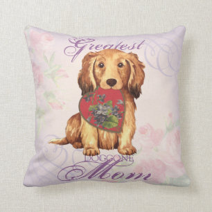 Longhaired Dachshund Heart Mom Throw Pillow