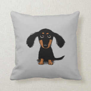 Longhaired Dachshund Puppy Adorable Wiener Dog Throw Pillow