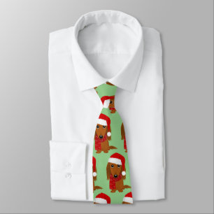 Longhaired Dachshund Santa Wiener Dog Christmas Tie