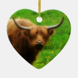 Longhaired LongHorn with Long Horns Ceramic Ornament