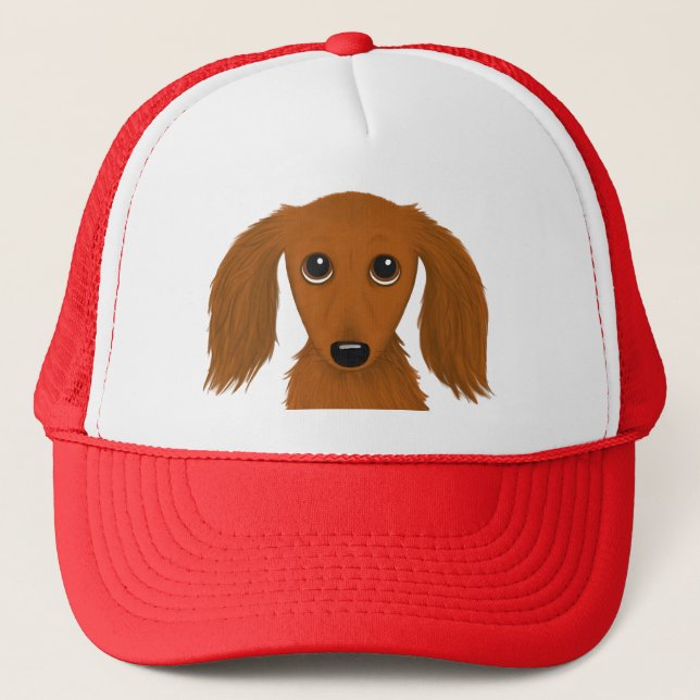 Longhaired Red Dachshund | Cute Doxie Cartoon Dog Trucker Hat (Front)