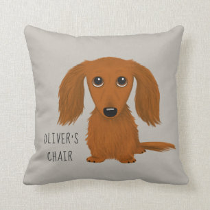 Longhaired Red Dachshund   Cute Doxie Personalized Throw Pillow