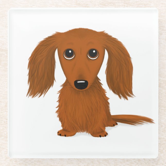 Longhaired Red Dachshund Cute Weiner Dog Glass Coaster (Front)