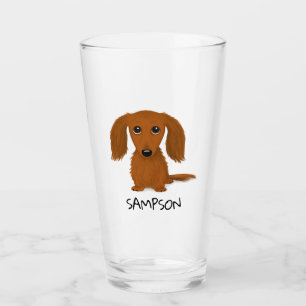 Longhaired Red Dachshund Wiener Dog Custom Glass