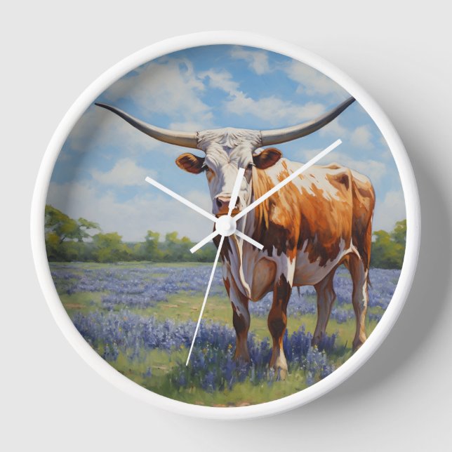 Longhorn and Bluebonnets Wall Clock (Front)