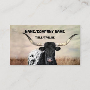 longhorn black and white cow country custom   business card