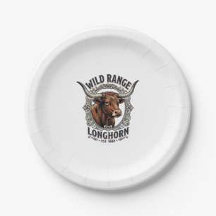 Longhorn Bull Graphic Vintage Engraving Western Ar Paper Plate