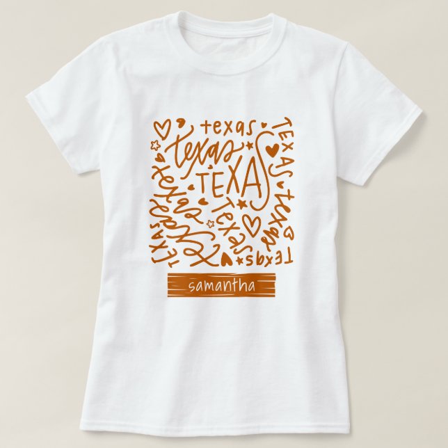 Longhorn Burnt Orange Texas Doodle Pattern T-Shirt (Design Front)