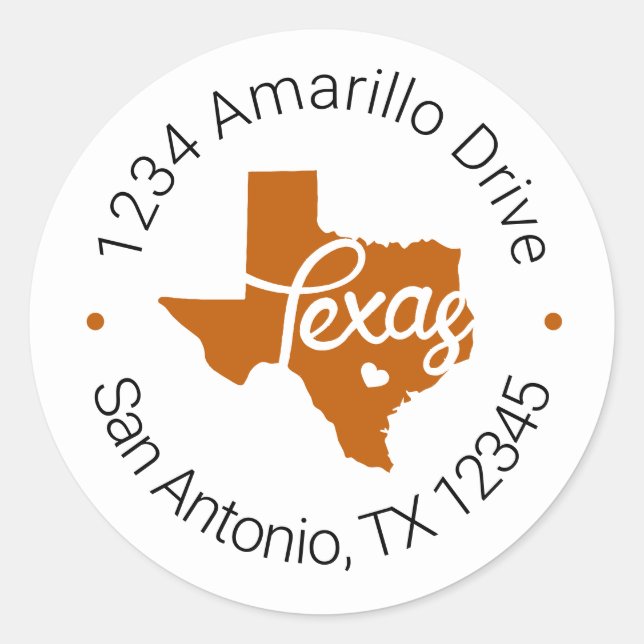 Longhorn Burnt Orange Texas Heart Étiquette de adr (Devant)